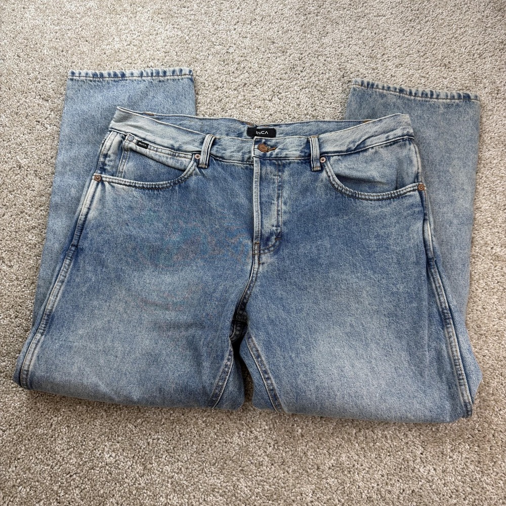 RVCA New Dawn Fit Jeans Mens 36x28 Light Wash Blue Denim Straight Casual Pants